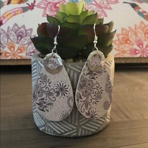 Purple Paisley Faux Leather Teardrop Earrings